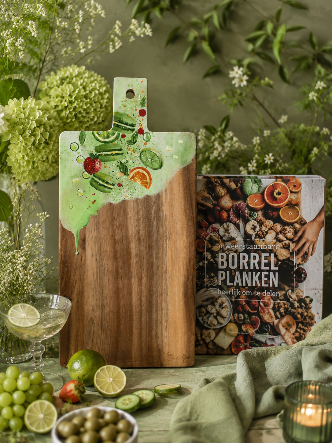 Handgeschilderde borrelplank Matcha