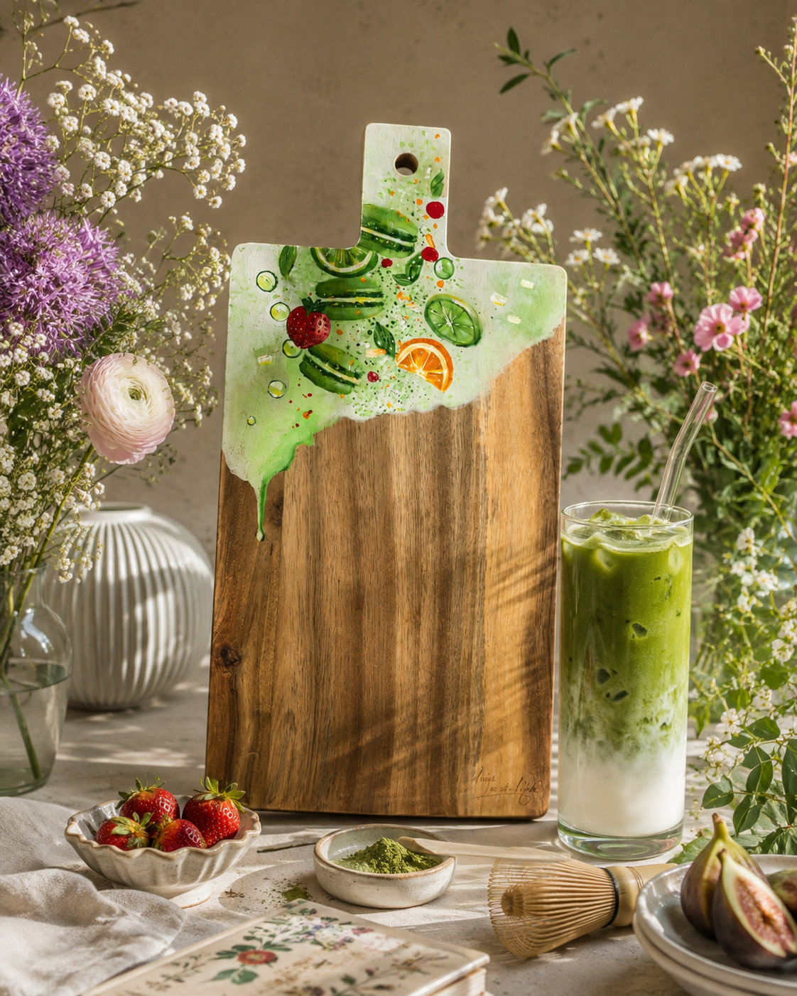 Handgeschilderde borrelplank Matcha