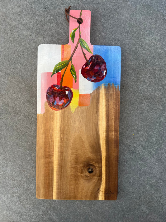 Handgeschilderde borrelplank Kersen